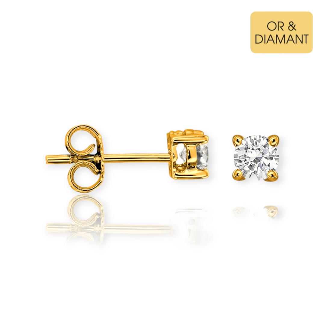 Pendiente solitario individual de oro amarillo de 18kt con diamante de 0,10cts